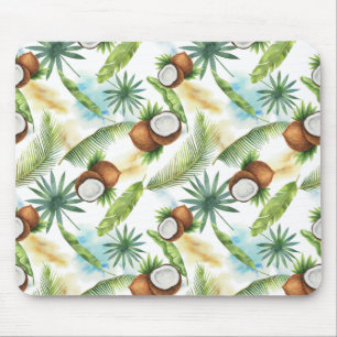 Watercolor Tropical Coconut Pattern Mouse Pad
