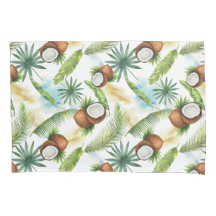 Watercolor Tropical Coconut Pattern Pillowcase