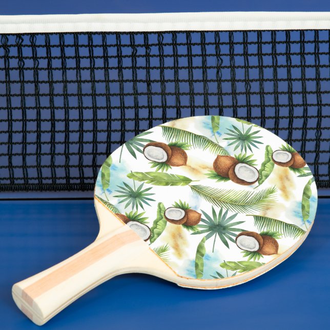 Watercolor Tropical Coconut Pattern Ping Pong Paddle (Insitu)