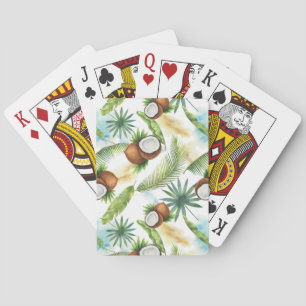Watercolor Tropical Coconut Pattern Playing Cards
