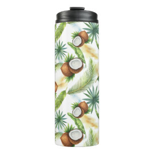 Watercolor Tropical Coconut Pattern Thermal Tumbler