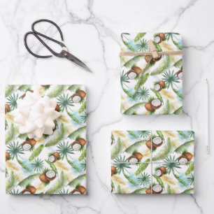 Watercolor Tropical Coconut Pattern Wrapping Paper Sheet