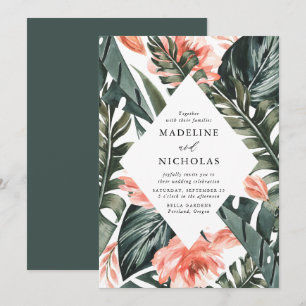 Watercolor Tropical Coral Floral Frame Wedding Invitation