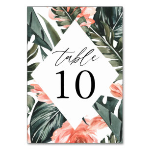 Watercolor Tropical Coral Flowers Frame Wedding Table Number