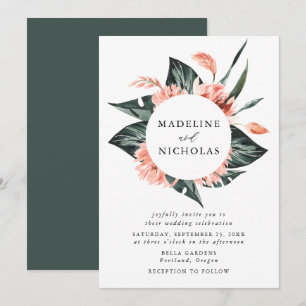 Watercolor Tropical Coral Flowers Wedding Invitation
