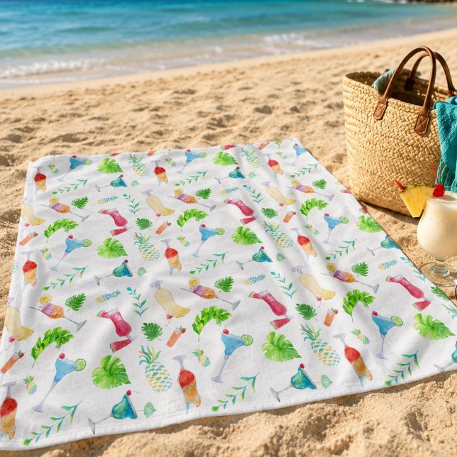 Watercolor Tropical Daiquiri Pattern Beach Towel (Creator Uploaded)