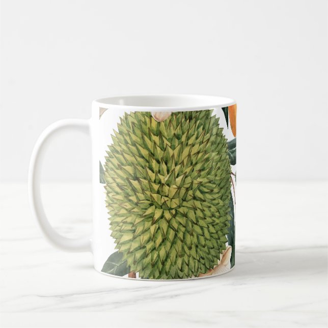 Watercolor tropical durian, mango pattern. coffee mug (Left)