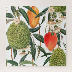 Watercolor tropical durian, mango pattern. jigsaw puzzle