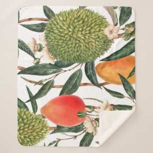 Watercolor tropical durian, mango pattern. sherpa blanket
