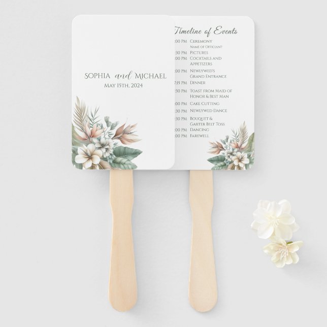 Watercolor Tropical Elegance-Wedding Program Hand Fan (Front and Back)