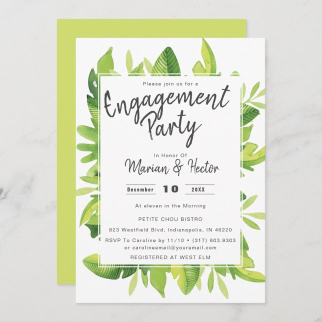 Watercolor Tropical Engagement Party Invitation (Front/Back)