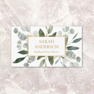 Watercolor Tropical Eucalyptus Greenery White Business Card