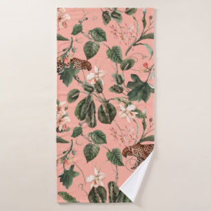 Watercolor tropical exotic pattern with orchid, gr bath towel