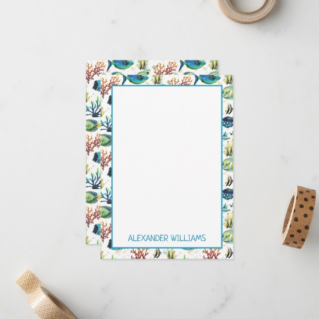 Watercolor Tropical Fish Personalized Card (Front/Back In Situ)