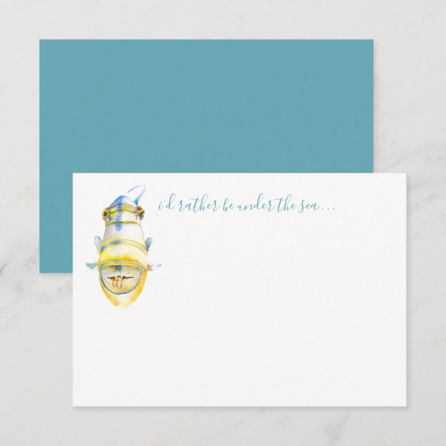 Watercolor Tropical Fish Stationery Note Card (Front/Back)