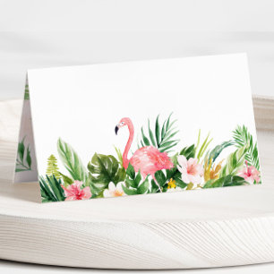 Watercolor Tropical Flamingo Folded Place Card
