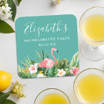 Watercolor Tropical Floral Bachelorette Party Square Paper Coaster<br><div class="desc">Watercolor Tropical Floral Greenery Bachelorette Party Paper Coaster with Pink Flamingo.</div>