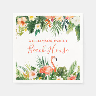 Watercolor Tropical Floral Beach House Coral Napkin