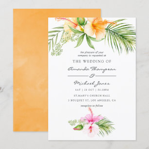 Watercolor Tropical Floral Beach Wedding Invitation