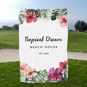 Watercolor Tropical Floral Botanical Beach House Golf Towel