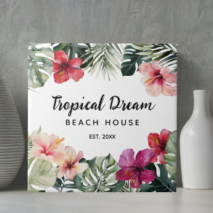 Watercolor Tropical Floral Botanical Beach House Tile