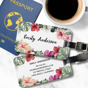 Watercolor Tropical Floral Botanical Summer Beach Luggage Tag