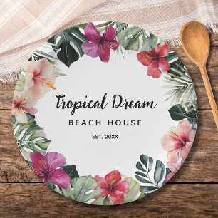 Watercolor Tropical Floral Botanical Summer Beach Paper Plate