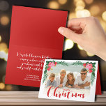 Watercolor Tropical Floral Christmas Photo Holiday Card<br><div class="desc">Folded Christmas photo cards feature watercolor leaves and tropical flowers around your favourite photo with Merry Christmas in chic lettering on the front and our greeting and names on the inside. MORE styles and designs in our collection.</div>