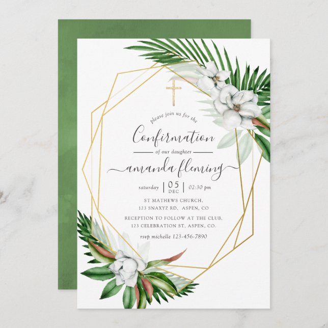 Watercolor Tropical Floral Confirmation Invitation (Front/Back)