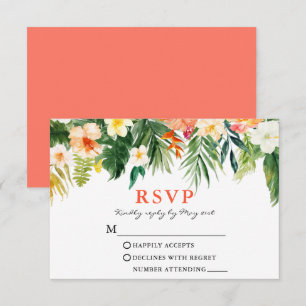 Watercolor Tropical Floral Coral RSVP Card