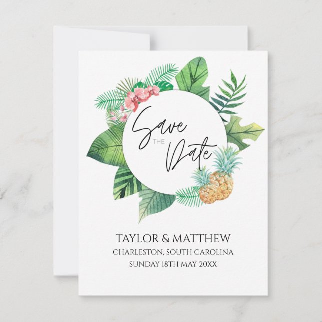 Watercolor Tropical Floral Elegant Wedding Save The Date (Front)