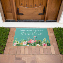 Watercolor Tropical Floral Family Name Beach House