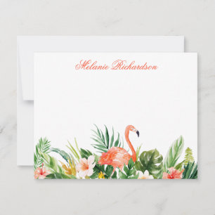 Watercolor Tropical Floral Flamingo Coral Card
