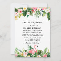 Watercolor Tropical Floral Flamingo Wedding
