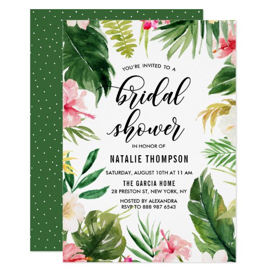 Watercolor Tropical Floral Frame Bridal Shower Card