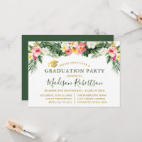 Watercolor Tropical Floral Gold Graduation Party