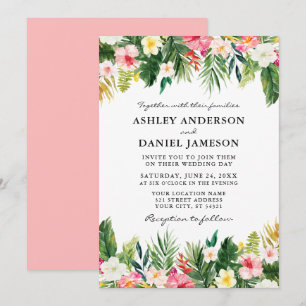 Watercolor Tropical Floral Greenery Wedding Pink Invitation