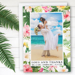 Watercolor Tropical Floral Love and Thanks Thank You Card<br><div class="desc">Elegant Watercolor Tropical Floral,  Greenery and Palm Leaves Bride and Groom Love and Thanks Wedding Photo Thank You Card</div>