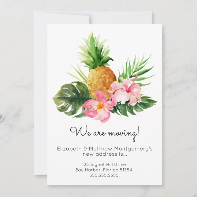 Watercolor Tropical Floral Moving Announcement (Front)