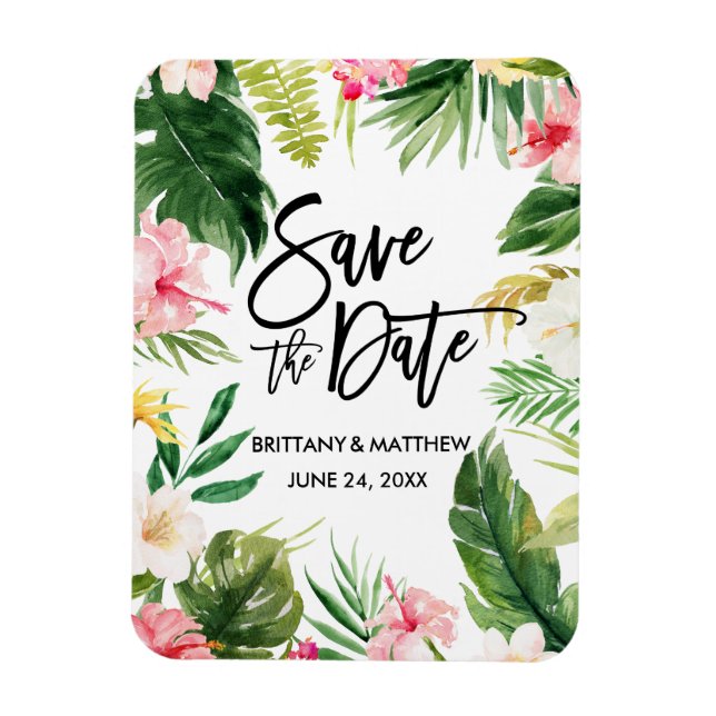 Watercolor Tropical Floral Save The Date Magnet (Vertical)