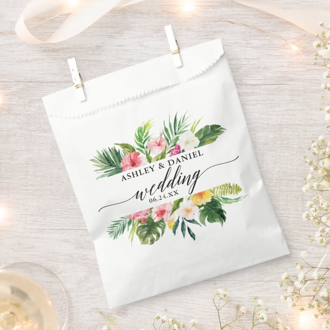 Watercolor Tropical Floral Wedding Favour Bag (Clipped)