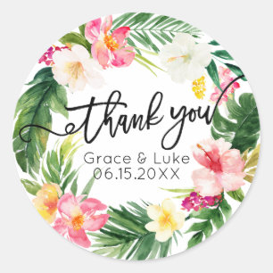 Watercolor Tropical Floral Wreath Classic Round Sticker