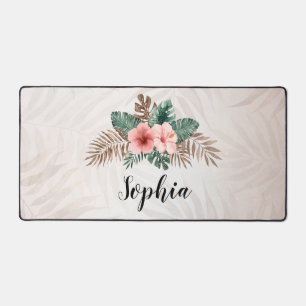 Watercolor Tropical Floral Wreath Custom Text  Desk Mat