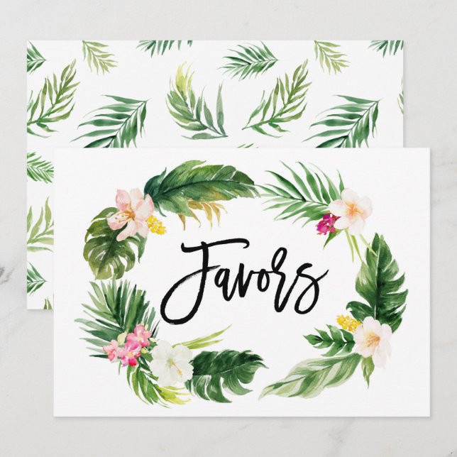 Watercolor Tropical Floral Wreath Favours Sign Invitation (Front/Back)