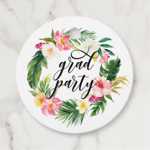 Watercolor Tropical Floral Wreath Graduation Favour Tags