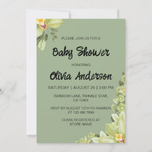 Watercolor Tropical Flower Girl Baby Shower  Invitation