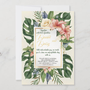 Watercolor Tropical Flowers and Greenery Wedding I Invitation