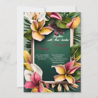 Watercolor Tropical Flowers and Greenery Wedding I Invitation