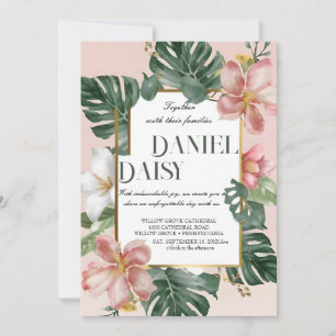 Watercolor Tropical Flowers and Greenery Wedding I Invitation