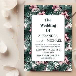 Watercolor Tropical Flowers and Greenery Wedding Invitation